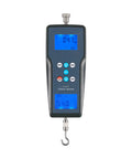 Digital Force Gauge Push Pull Meter With Data Memory Three Measurement Units N Kg Lb Force Range 100 Kgf 980 N 220 Lbf Resolution 0.01 Kgf 0.1 N 0.1 Lbf Built Tough High Precision Force Tester For DIY Lab And Shop, front view with hook