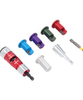 Jiawu Electric Drill Wire Stripper Bits Set For 6-14 AWG Solid Al Cable with various colorful stripping heads and adapter.