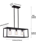 Farmhouse Black Three Light Pendant Fixture With Glass Shades For Living Room Dining Room Kitchen Island Modern Hanging Chandelier Ceiling Light dimensions diagram