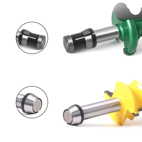 Top Shelf Six Piece Router Collet Adapter Kit For Woodworking Trimmers And Engraving Machines Featuring Slick Split Bushing Upgrades shown in detailed view.