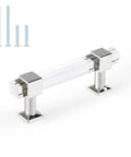 Slick 30 Pack Kitchen Cabinet Pulls With Square Clear Tube, 90mm Center To Center, Acrylic Handles With Zinc Alloy Base In Polished Chrome