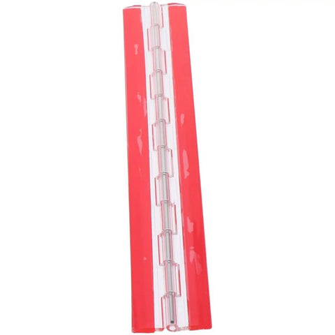 Red Two Pack Self Adhesive Piano Hinge Transparent Plastic Butt Long For Piano Projects, shown flat with clear design.