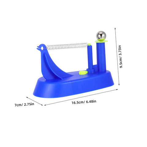 Hands On Newtonian Physics Pendulum Lab Tool for Classroom Demonstrations and Inertia Visualization Energy Transfer and Motion Experiments in Science Classrooms; blue pendulum with metal ball and spring mechanism, dimensions given.