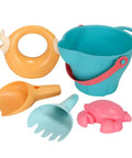 5 Piece Beach Sand Set For Kids And Boys Portable Lightweight Plastic Shovels And Buckets Water Play Kit, showing colorful tools
