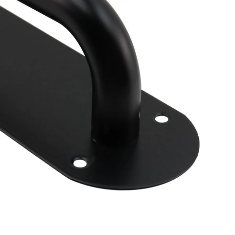 9 Inch Stainless Steel Barn Door Handle Black Heavy Duty Pull For Barn Doors And Home Rooms Easy Install Durable Hardware Beefy Construction With Smooth Surface Anti Slip Grip And Simple Mounting For Indoor Outdoor Use close-up of black handle base