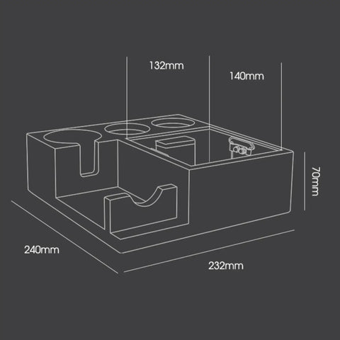 Dimensions of Solid Wood Espresso Tamper Holder Combo With Integrated Knock Box And Grounds Bin Fits Standard 58 Millimeter Portafilters