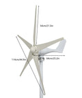 Rugged 1200W Wind Turbine Kit With Low Start Wind Speed Of 2.5 Meters Per Second, Five Blade Design, side view illustration