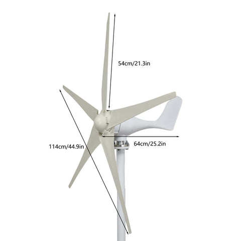 Rugged 1200W Wind Turbine Kit With Low Start Wind Speed Of 2.5 Meters Per Second, Five Blade Design, side view illustration