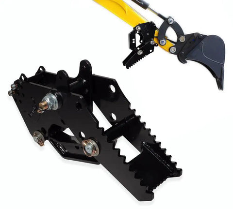 Backhoe Thumb Attachment For Mini Excavators And Universal Claw Tractors Bolt On Heavy Duty Structural Steel Build on display