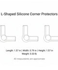 Diagram of 1.6 By 1.6 Inch L Shaped Silicone Corner Guards for furniture edges showing dimensions and weight.