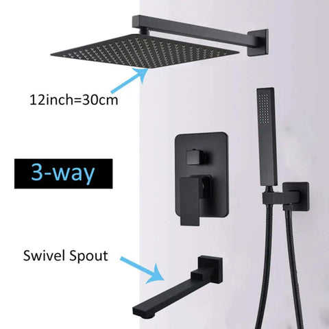 UMJIGF Shower System Wall Mounted Concealed Shower Faucet Set Multifunction Matte Black Shower Head and Swivel Tub Spout