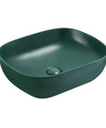 USZWBY Matte Green Rectangle Bathroom Vessel Sink - Ceramic Art Basin with Drainer Stylish Countertop Sink for Modern Bathrooms. Top view.