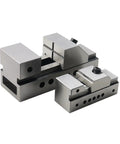 Quick Action CNC Vise For Precision Machining with Rock Solid Clamp, Integrated Slots, and V Shaped Holder on white background