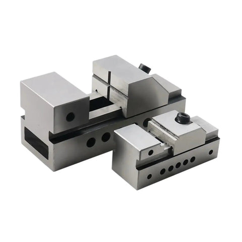 Go-To Quick Action Tool Vise For Machines With Integrated Clamping Slots And V-Shaped Jaw, smooth metal construction, front angle view