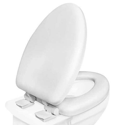 Premium Soft Cushioned Elongated White Toilet Seat Featuring Butter Smooth Slow Close Lid And Drop Dead Simple Quick Release Hinges For Effortless Cleaning And Ultimate Comfort
