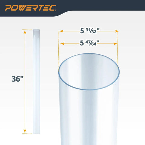 Clear PVC Dust Collection Pipe 6 Inch Diameter By 36 Inch Length One Pack, showing dimensions and blue tint.