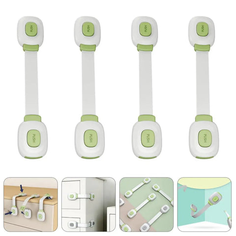 Childproof Cabinet Locks 4 Pack With Adhesive Backing Safe Green ABS And PE Straps For Cabinets Drawers Freezers And Appliances