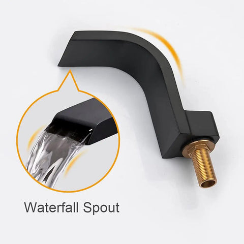 8 Inch Waterfall Bathroom Faucet For Sink, Widespread 3 Hole Lavatory Tap With High Arc Basin Mixer, Matte Black spout detail