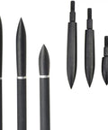 Field Points Set Archery, 12 ScrewIn Target Points, black and silver finish, assorted grain, traditional hunting arrowheads