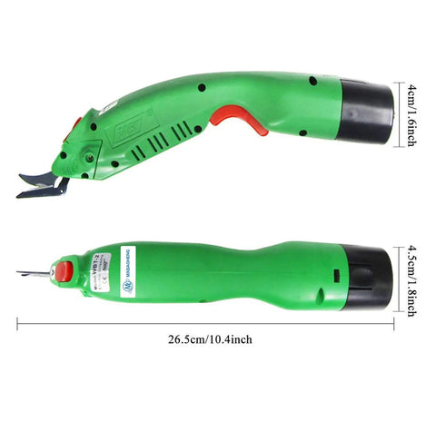 Cordless Electric Scissors For Fabric, Carpet, Sponge And Paperboard, Handy Dual Blade, 26.5cm length, green design