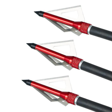 Three 20 inch carbon crossbow bolts with broadheads set for hunting and outdoor practice, highlighting red arrow tips.