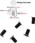 Premium M3x4mm Phillips Flat Head Mounting Screws, black steel, shown in detail for 2.5 inch HDD and SATA SSD setups.