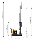 Counterbalanced Electric Forklift Packing A Rock Solid Three Thousand Three Hundred Pound Capacity That Tears Through Heavy Loads Without Breaking A Sweat For Rapid Smooth Warehouse Moves side view with mast height shown.