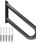 Boss Grade Rock Solid Wall Mount Hand Rail No Sweat Grip U Shape Safety Grab Bar For Indoor Outside Porch Steps Garage Entryway 16 Inch Durable Steel Stair Handle with installation screws.
