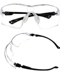 Hella Durable Wraparound Safety Glasses With Anti Fog Scratch Proof Polycarbonate Lenses For Yard Work Lawn Mowing Shooting And Outdoor Adventures. Clear lenses and black soft nose bridges.