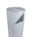 Rock Solid Double Bubble Reflective Foil Insulation R8 Thermal Barrier Roll 48 inches by 100 feet in a rolled position with reflective surface.