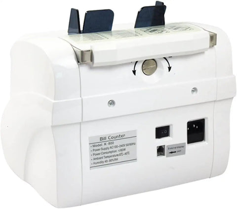 High Performance Digital Money Counter Machine With Uv Mg Ir Sensors rear view with ports, ideal for cash counting.