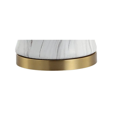 Base of 28-Inch White And Gold Ceramic Marble LED Table Lamp With Hand-Painted Faux Marble Base And White Linen Drum Shade For Living Room And Bedroom LED Bulb Included
