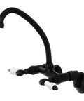 Two Handle Wall Mount Kitchen Faucet In Matte Black With No Drip Ceramic Disc Cartridge Adjustable Center From 3.5 To 8.5 Inches
