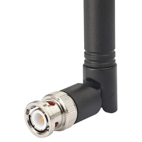 Close-up of a rotatable Two Pack UHF 400-960MHz BNC Male Antennas For Handheld Scanners And Ham Radios connector, 3dBi gain
