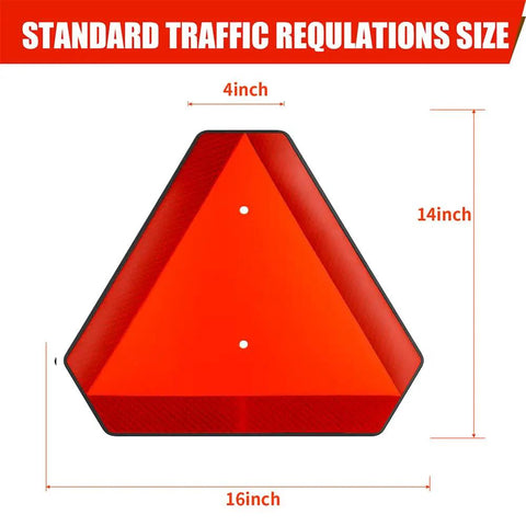 Slow Moving Vehicle Sign 14x16 Reflective Triangle Plastic Engineering Grade For Golf Carts Meets ASAE S276.4, 600 Feet Visibility