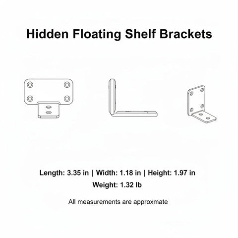 Diagram of Hidden Shelf Brackets For Floating Shelves Black Cold Rolled Steel Support For 1.2 To 1.5 Inch Thick Boards