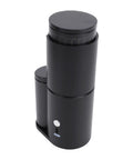 Top Shelf Portable Burr Coffee Grinder Featuring 38mm Stainless Steel Conical Blades And Anti Static Magnetic Cup, black design.