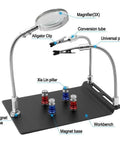 Pro Grade Three Arm Soldering Magnifier Tool With Flexible Gooseneck Arms, 3X Magnifying Glass, Magnetic PCB Holder, Lockable Clamps