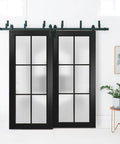 Frosted Glass Sliding Barn Door Set For Closets With Matte Black Hardware Two 42x96 Panels 84 Wide Total 8 Ft Rails