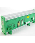 Industrial Component Built For Real-World Automation With Ready-To-Roll Reliability, Seamless System Integration, And Durable Rugged Control Networking For Smooth Factory Automation And Efficient Long-Lasting Operations. Green metal industrial control module with connectors