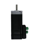 Amazon NEMA23 side view integrated stepper motor with brake, black housing, silver shaft, green terminals