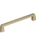 Golden Champagne Blackrock Cabinet Pull Drawer Pull And Drawer Handle For Cabinets And Drawers In Transitional Style Six And Five Sixteenth Inch Center To Center Seven And Quarter Inch Overall Length One Pack Cabinet Hardware Amerock, shown at a side angle on a white background