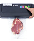 Vacuum Sealer Machine CPVS 290R sealing meat in liquid bag for safe food storage, demonstrating easy use and high performance.