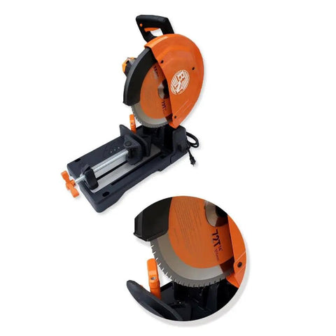 5 Inch Cutting Edge Chop Saw With 14 Inch Blade for burr-free cutting, featuring a lock and cut clamp with V-block for rods and tubing.