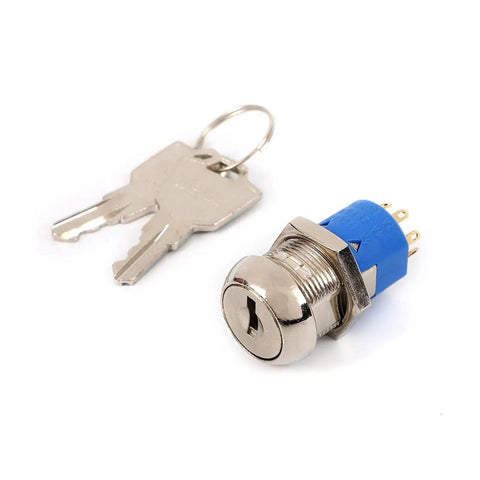 JK215 19MM 12 Volt On Off Electric Stacker Lock Switch with key, steel material, used for forklift operator control panel.