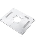 Compact Heavy Duty Aluminum Router Table Insert Plate With Quick Flip Guide System For Dead On Accurate Woodworking Trimming And Killer Precision Routing Projects, top view.