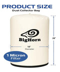14 Inch Diameter 1 Micron Dust Filter Bag 23 Inch By 24 Inch Thick Felt For Single Stage Dust Collectors Fits Delta Shop Fox Grizzly Powertec