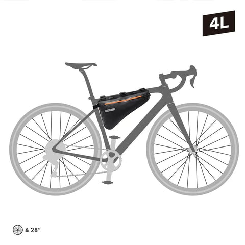 4L Bike Frame Bag With Large Opening And Repositionable Top Tube Strap, 2021 Model, German Made, mounted on bike frame.