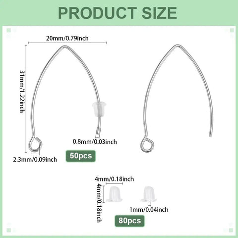 V Shape Stainless Steel Earring Hooks 0.7mm Pin Ear Wires With Loop For Dangle Earrings Great For DIY Jewelry Making diagram