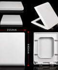 Durable White Square Toilet Seat Featuring Smooth Soft Close Lid And Quick Release Mounts Built From Chip Resistant Polypropylene for secure fit.